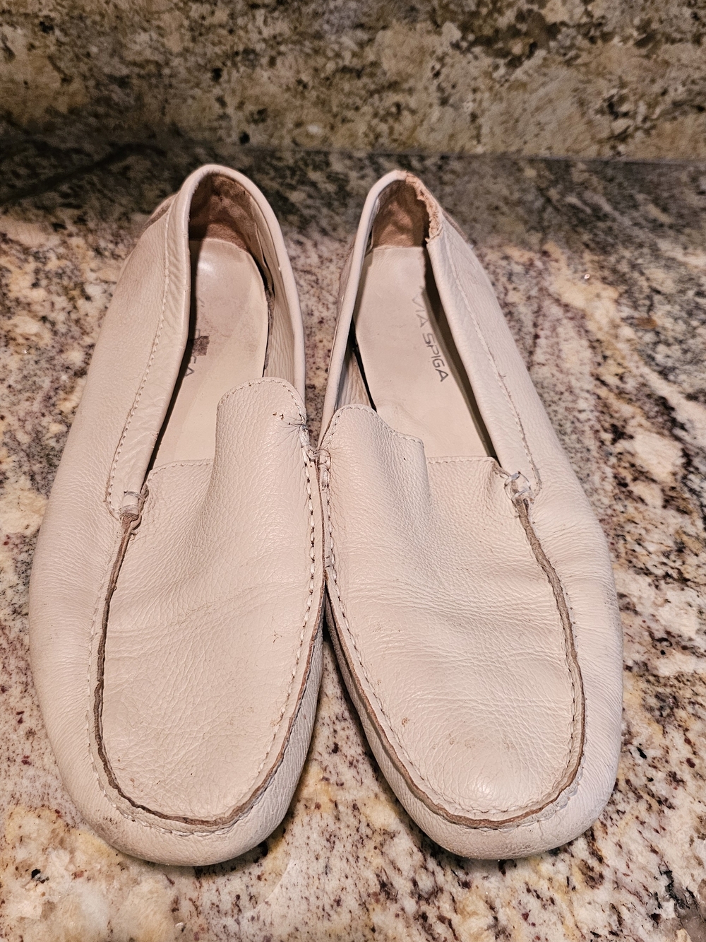 Via Spiga Cream Leather Slip-On Loafers for Men